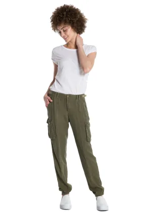 100% Silk cargo jogger in Clover