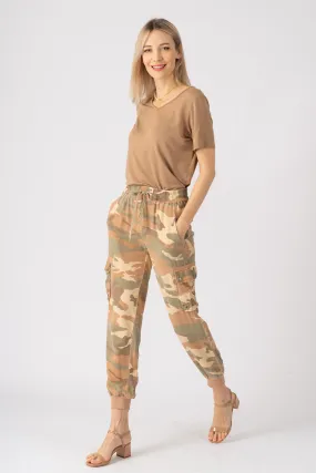 100% Silk jogger in Beige Camo