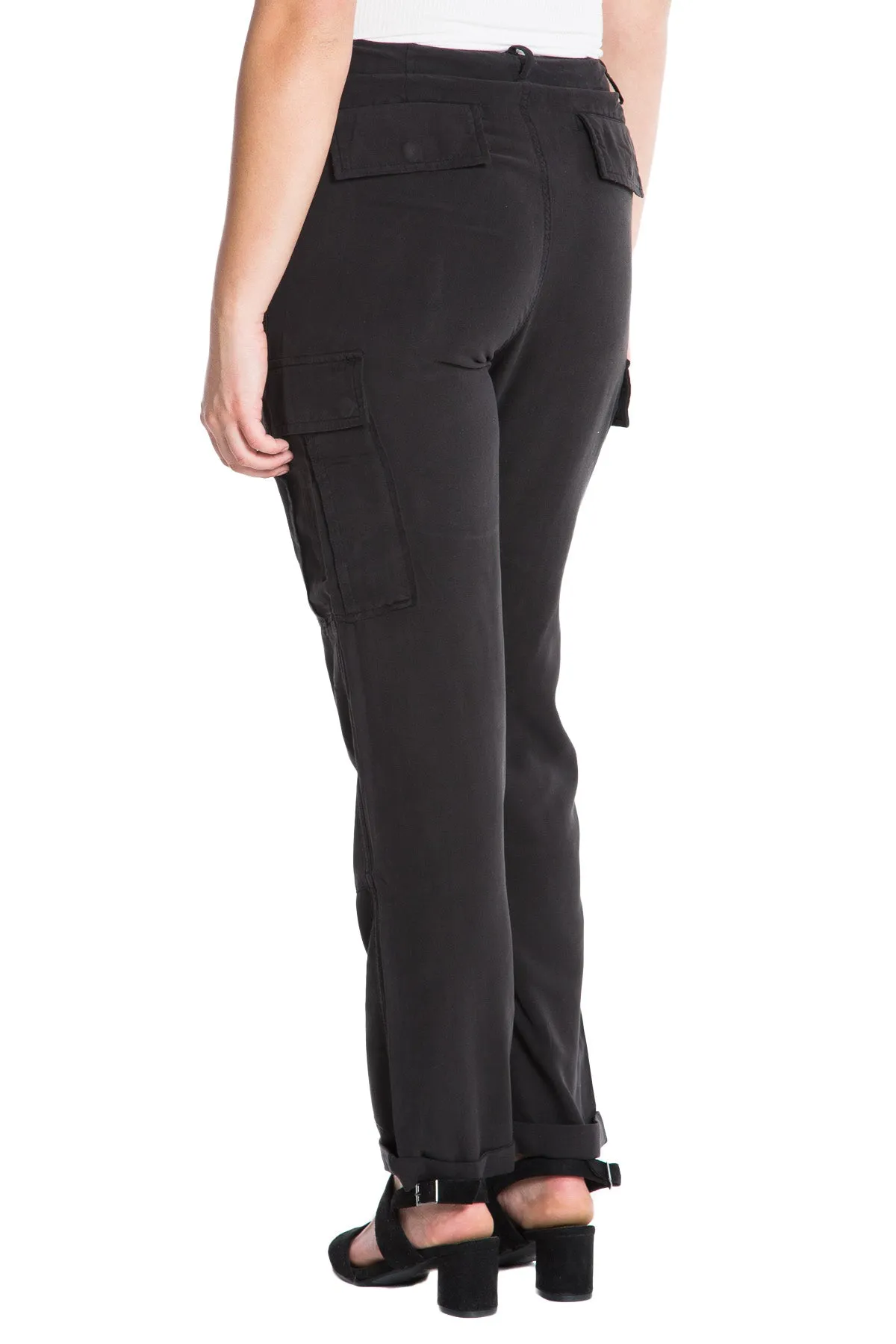 100% Silk relaxed cargo pants in Caviar