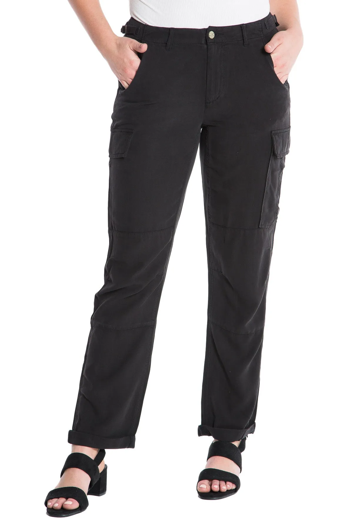 100% Silk relaxed cargo pants in Caviar