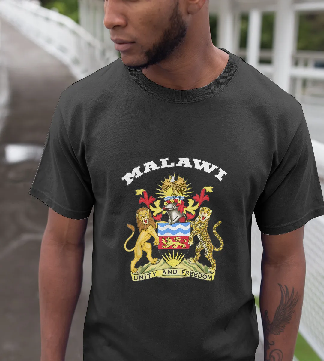 1sttheworld T-Shirt - Coat Of Arms Flag Souvenir Malawi's T-Shirt Black A35