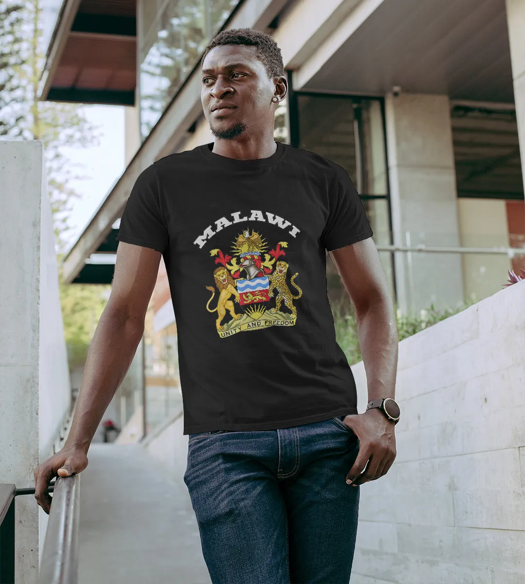 1sttheworld T-Shirt - Coat Of Arms Flag Souvenir Malawi's T-Shirt Black A35