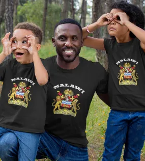 1sttheworld T-Shirt - Coat Of Arms Flag Souvenir Malawi's T-Shirt Black A35