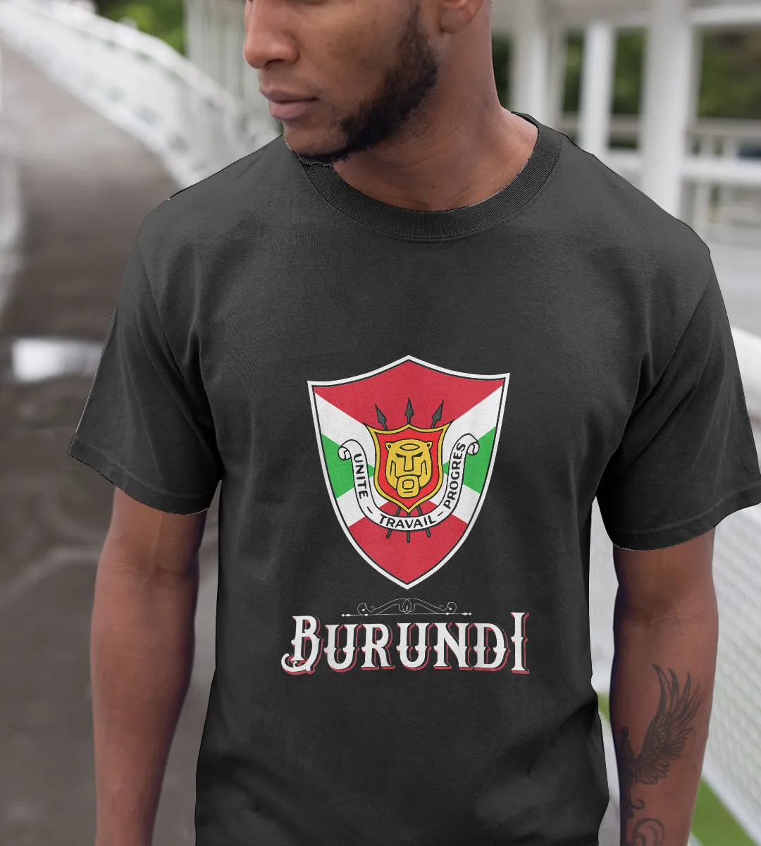 1sttheworld T-Shirt - Coat Of Arms In Shield Burundi Flag T-Shirt Black A35