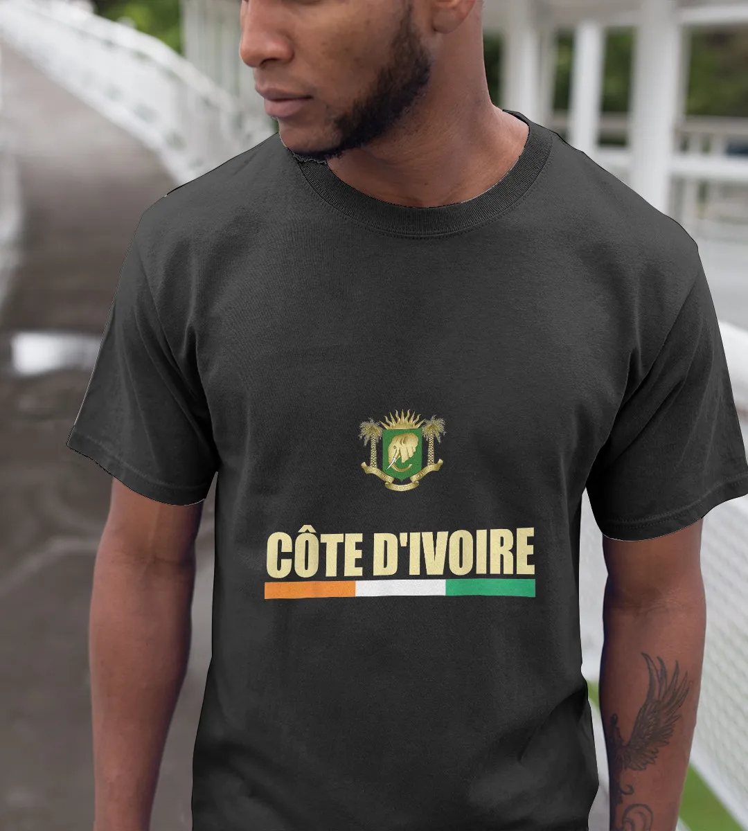 1sttheworld T-Shirt - Cote D'ivoire National Flag Ivory Coast Coat Of Arms T-Shirt Black A35