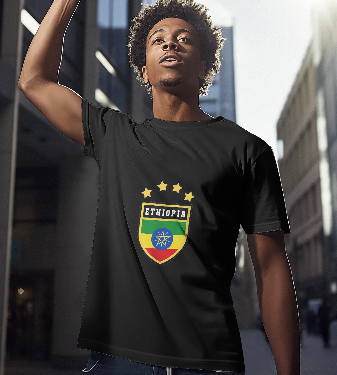 1sttheworld T-Shirt - Ethiopia Coat Of Arms Tee Flag Addis Ababa T-Shirt Black A35