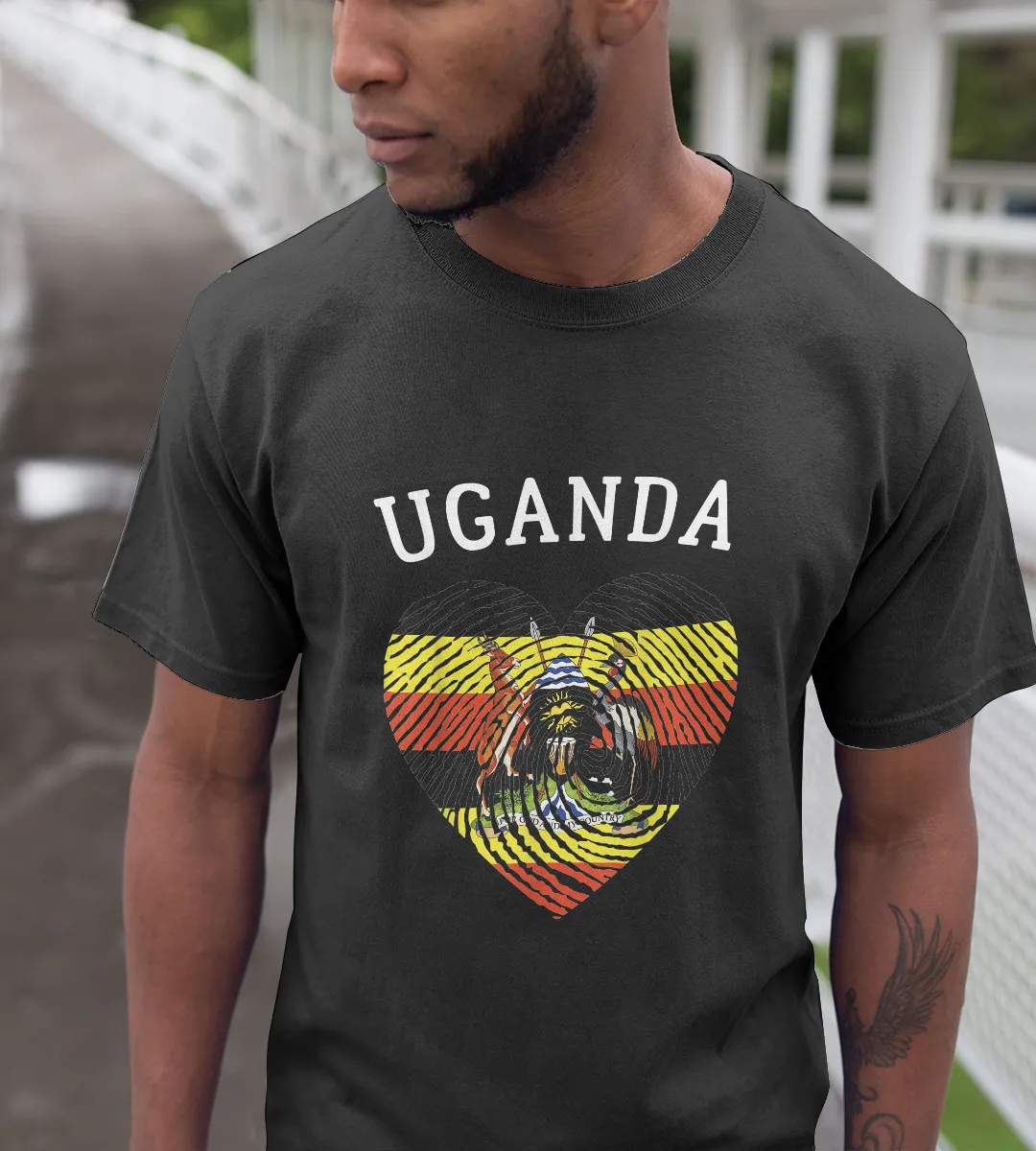 1sttheworld T-Shirt - Heart Coat Of Arms In Inside Uganda T-Shirt Black A35