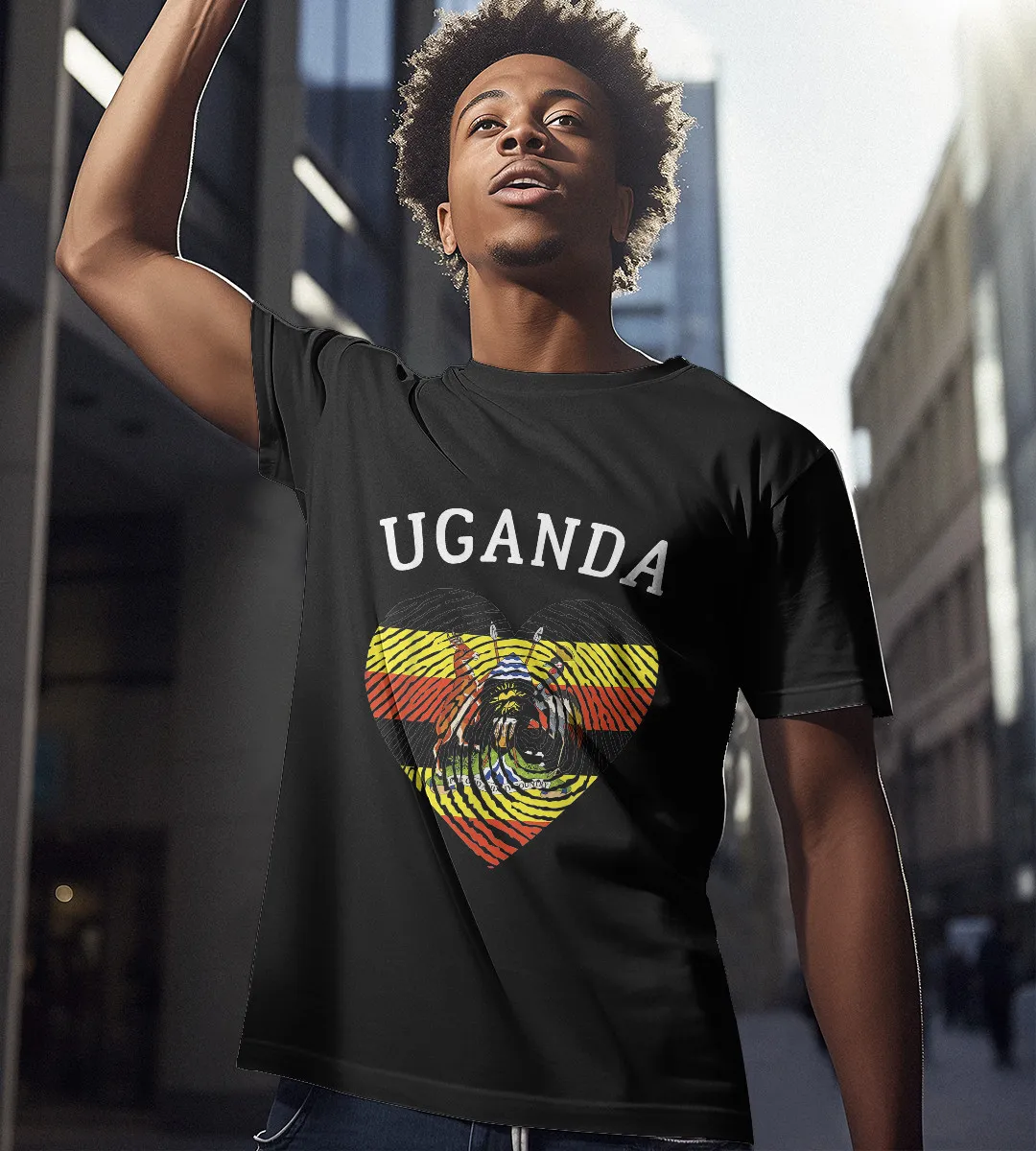 1sttheworld T-Shirt - Heart Coat Of Arms In Inside Uganda T-Shirt Black A35