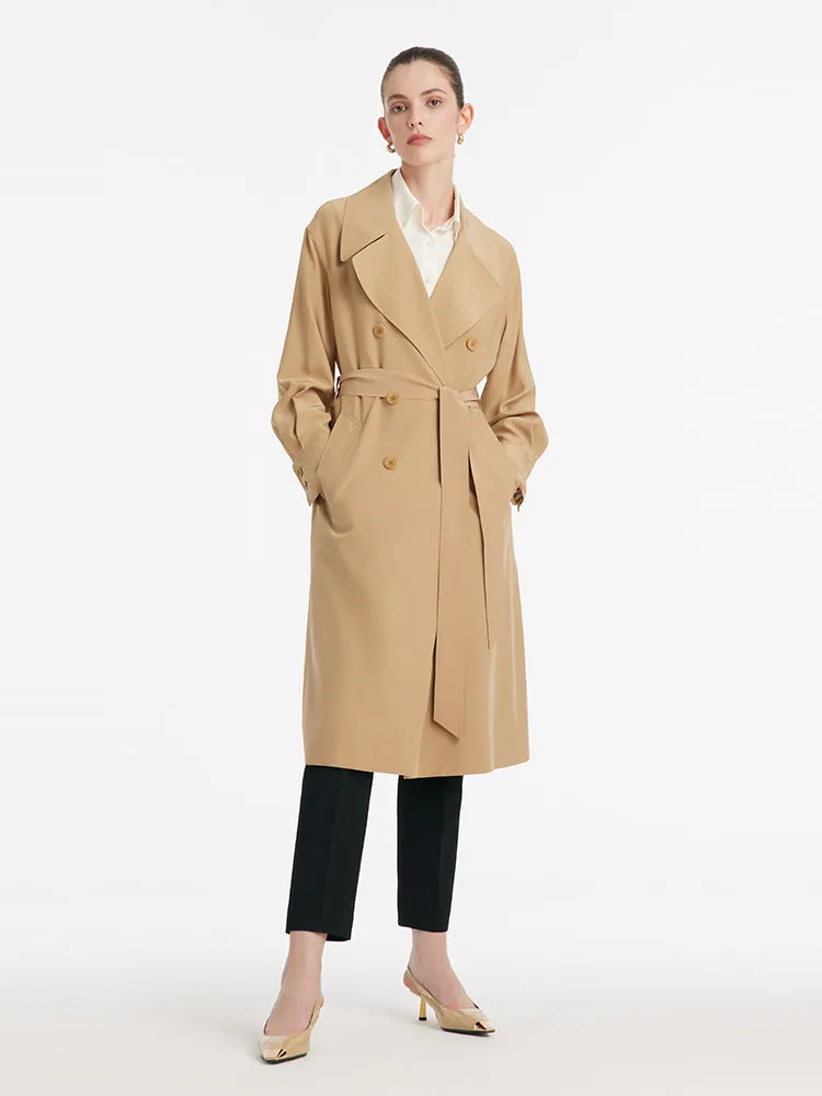 22 Momme Mulberry Silk Women Trench Coat With Belt