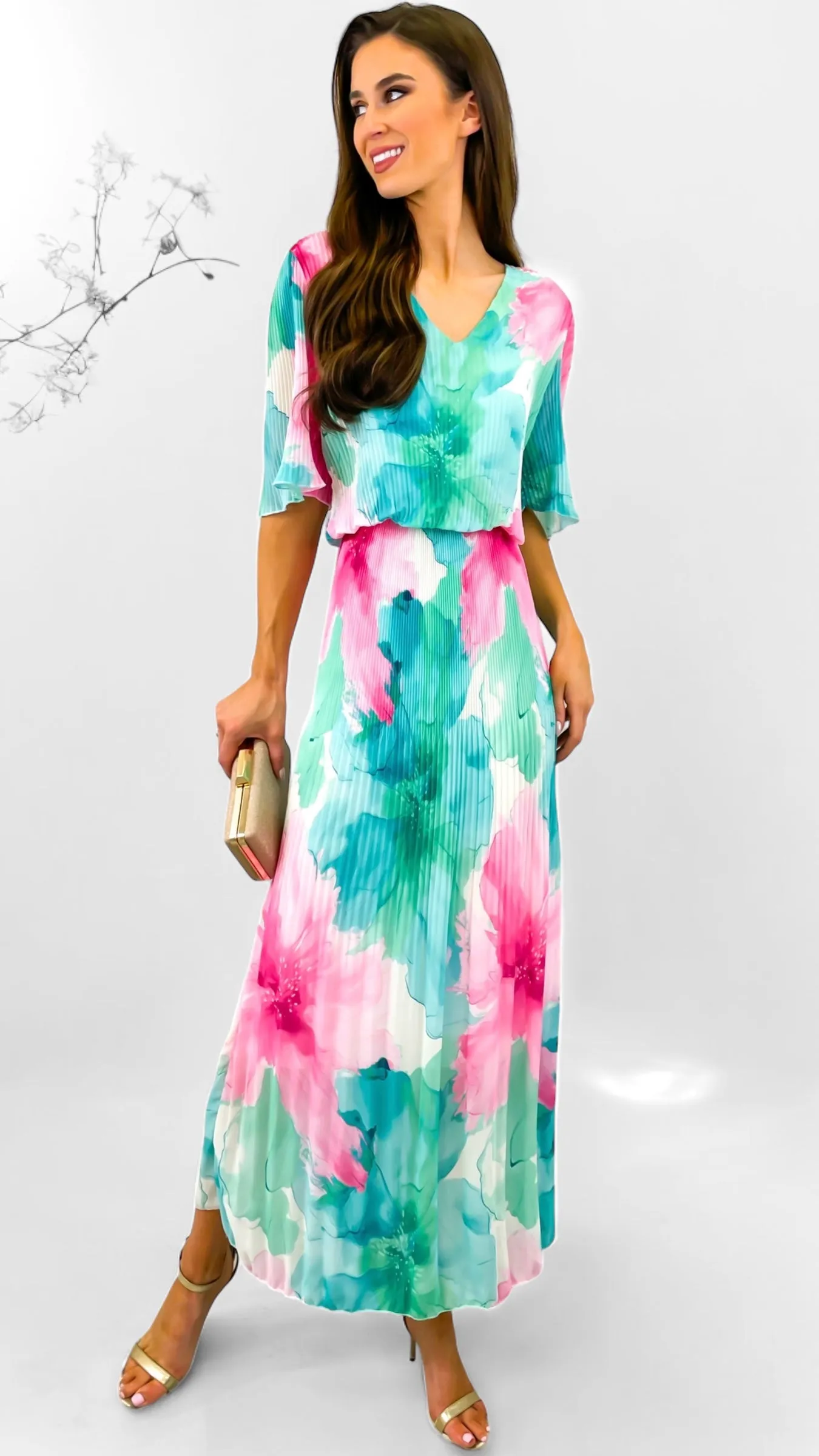 A1705 Meira Mint Floral Loose Top Dress