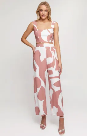 Abstract Contrast Print Set with Top & Pants