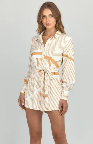 Abstract Print Playsuit with Shirt Details