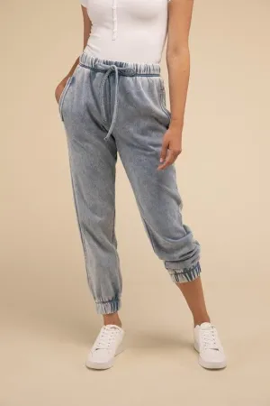 Acid Wash Fleece Sweatpants with Pockets