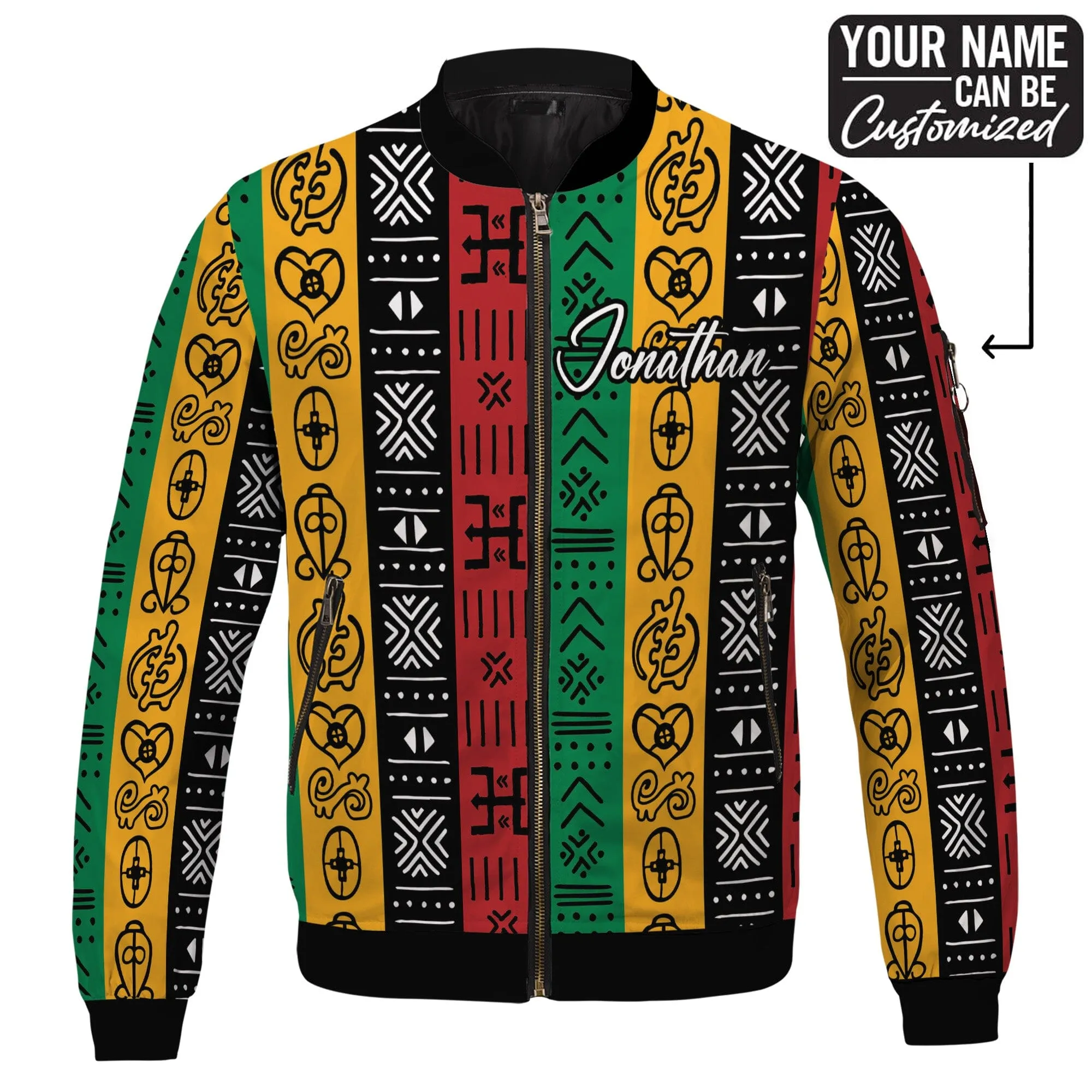 African Symbols in Pan-African Colors Bomber Jacket