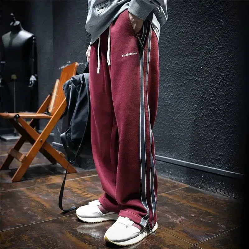 Aidase Trousers Straight Men's Sweatpants Autumn and Winter Male Sports Pants Striped Cotton Elastic Wide Baggy Tracksuit Bottoms Retro