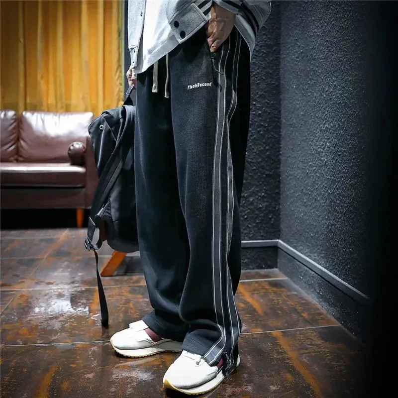 Aidase Trousers Straight Men's Sweatpants Autumn and Winter Male Sports Pants Striped Cotton Elastic Wide Baggy Tracksuit Bottoms Retro