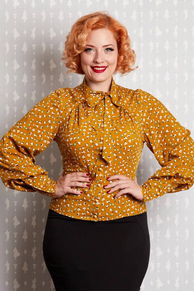 Althea-Mustard Sophisticated tie blouse (M and XL ONLY)