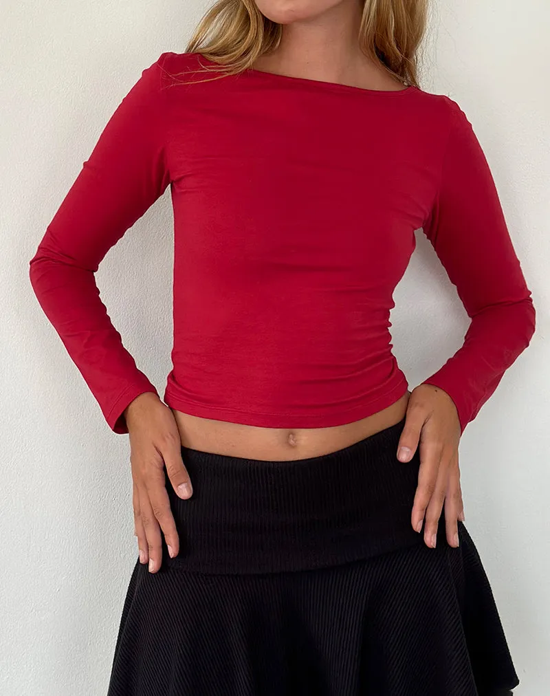 Amabon Long Sleeve Top in Adrenaline Red