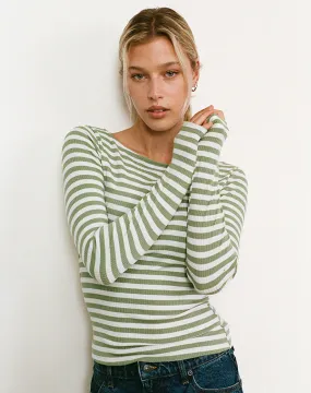 Amabon Top in Sage Green Stripe