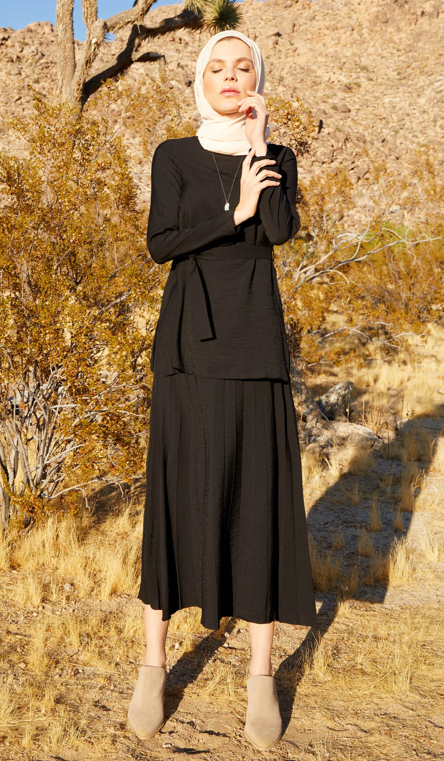 Amani Softly Pleated Long Skirt - Black - FINAL SALE