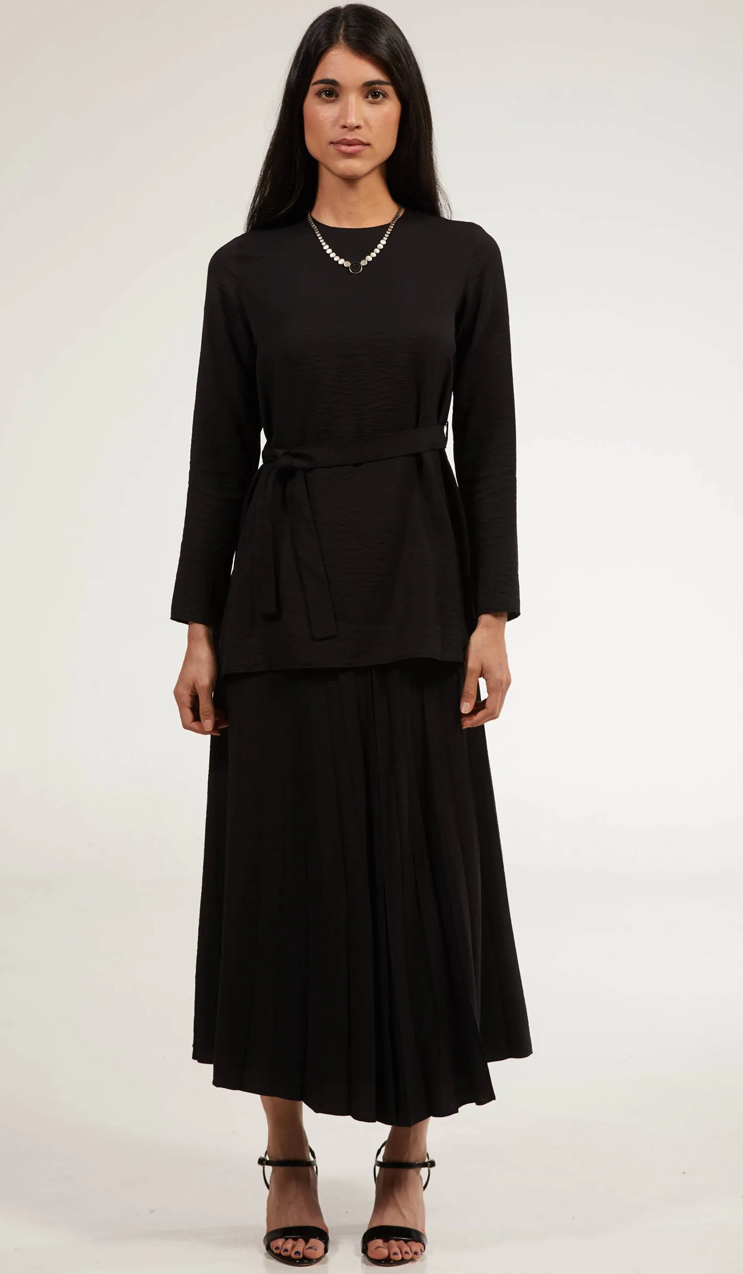 Amani Softly Pleated Long Skirt - Black - FINAL SALE