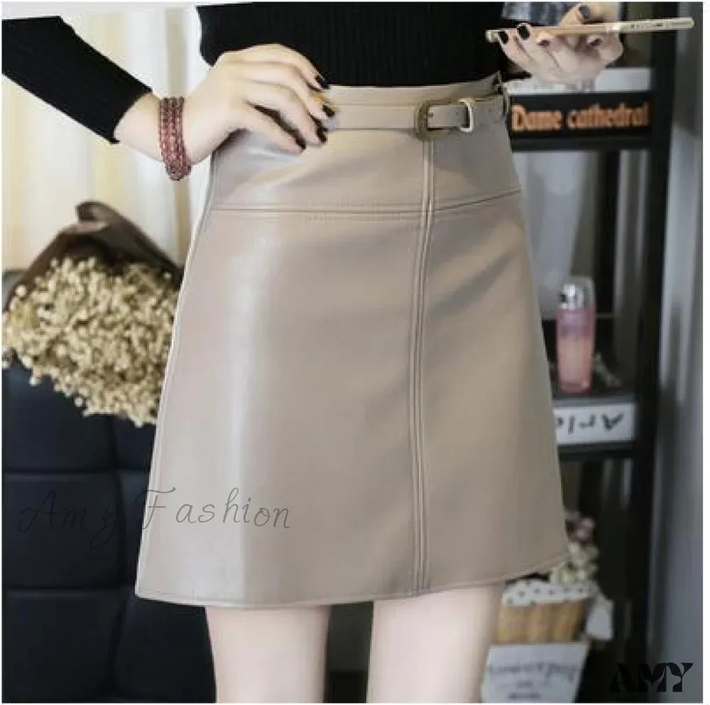 Amy Fashion - Women New Trend PU Leather Pencil Skirt