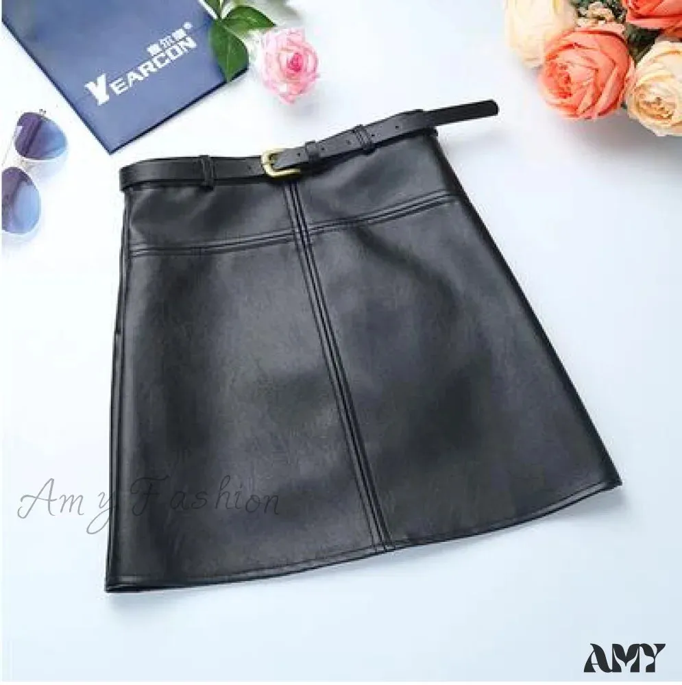 Amy Fashion - Women New Trend PU Leather Pencil Skirt