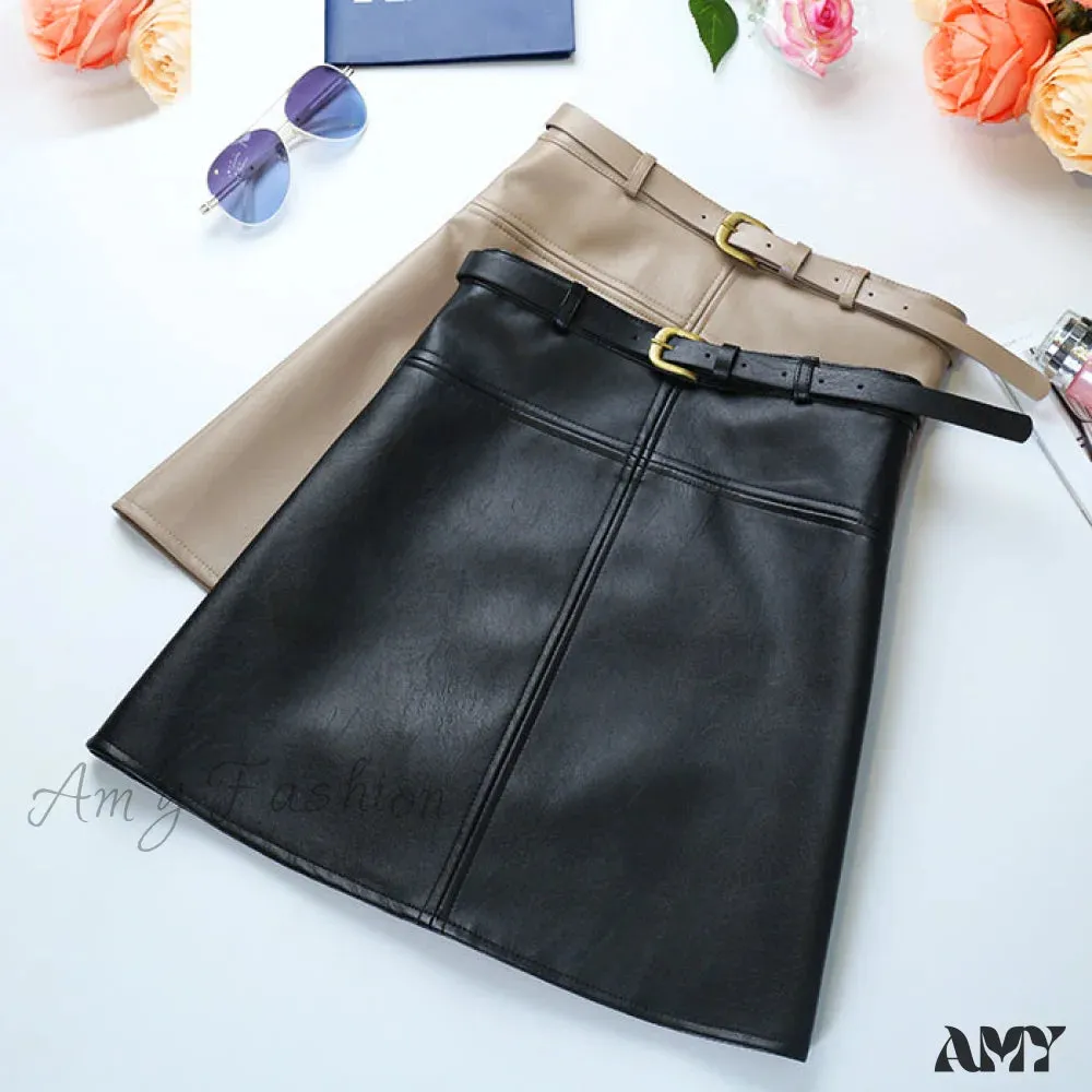 Amy Fashion - Women New Trend PU Leather Pencil Skirt