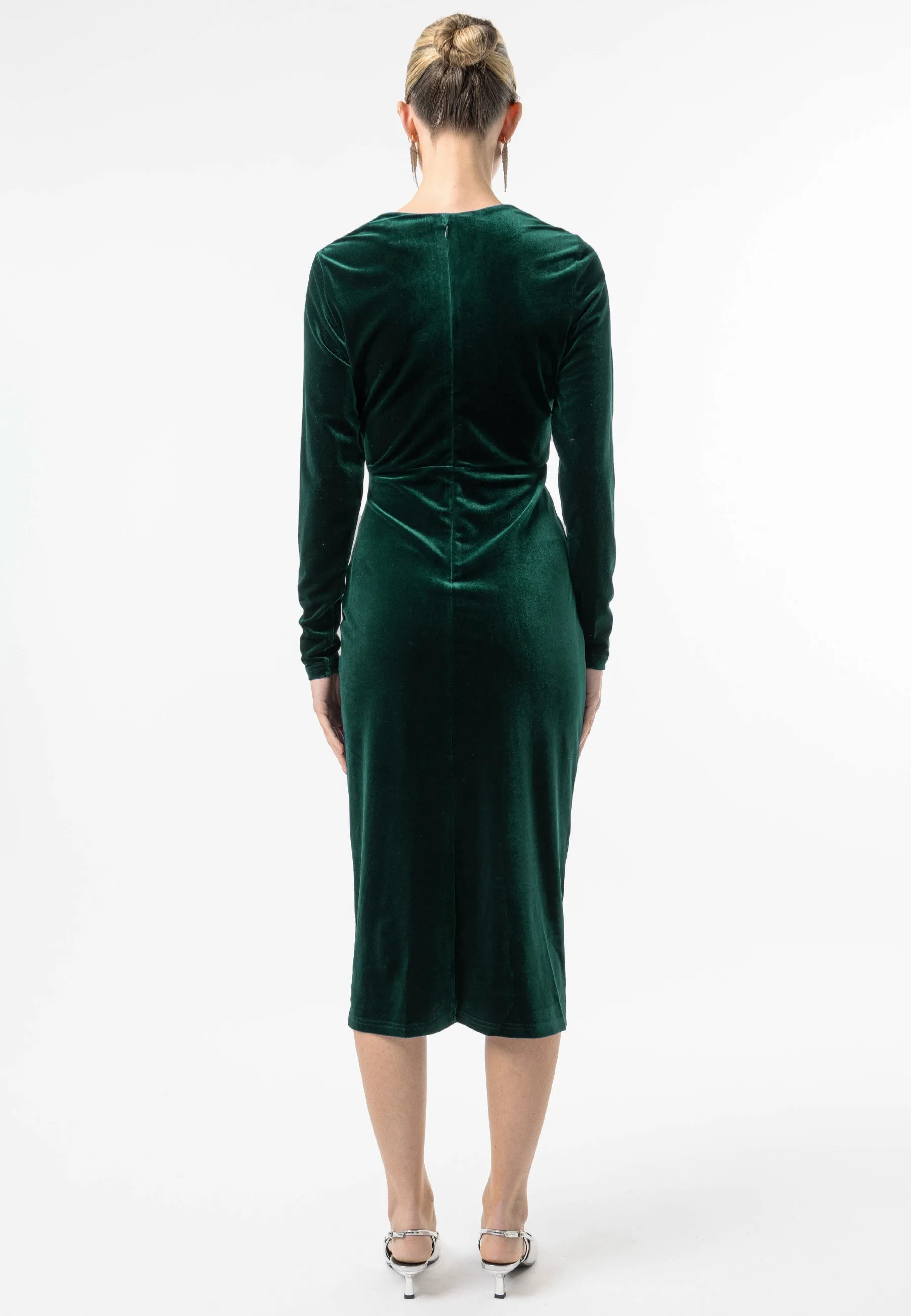 Angeleye Velvet Long Sleeve Faux Wrap Midi Dress