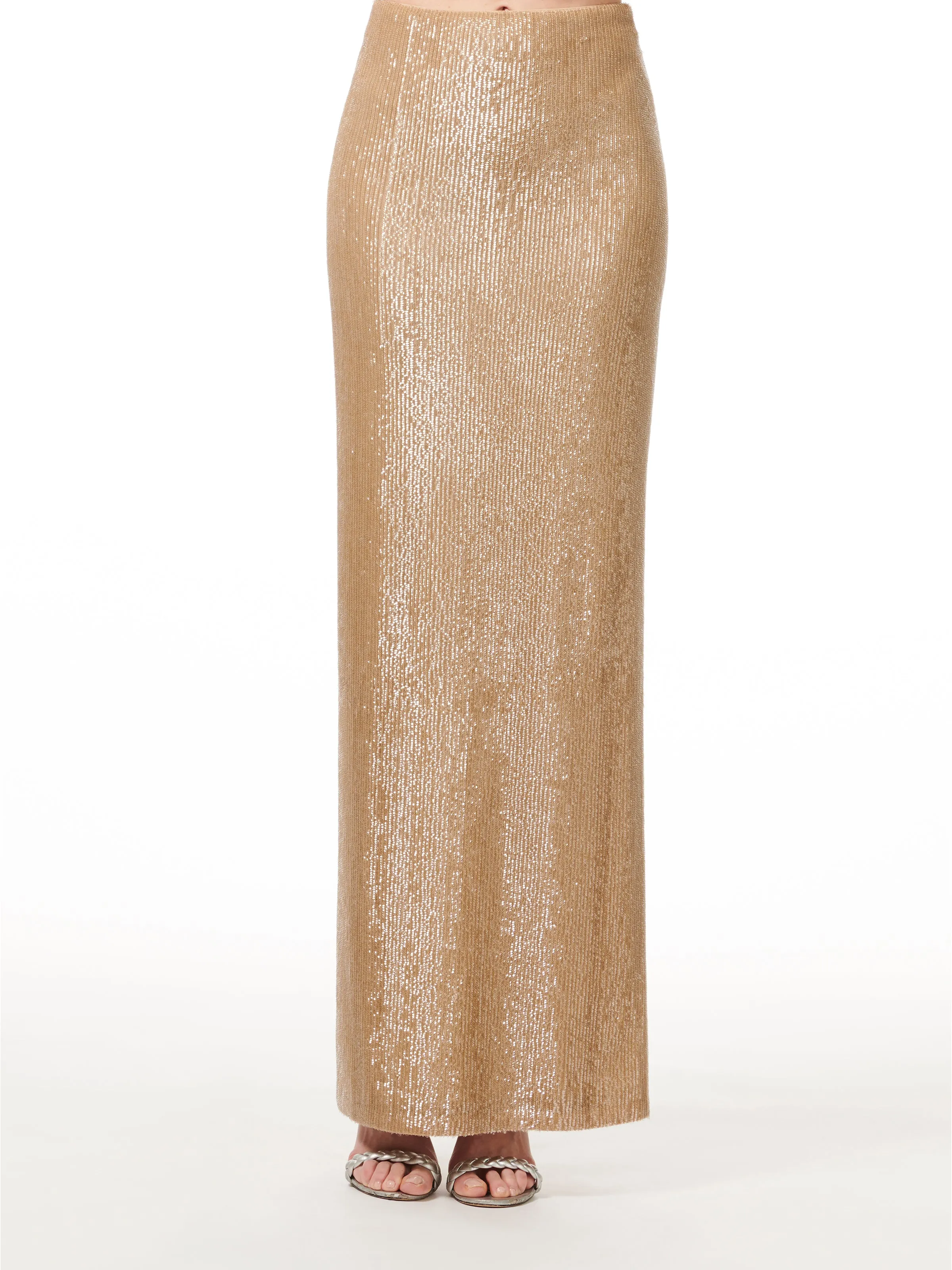 APRICOT LONG STRETCH SEQUIN COLUMN SKIRT