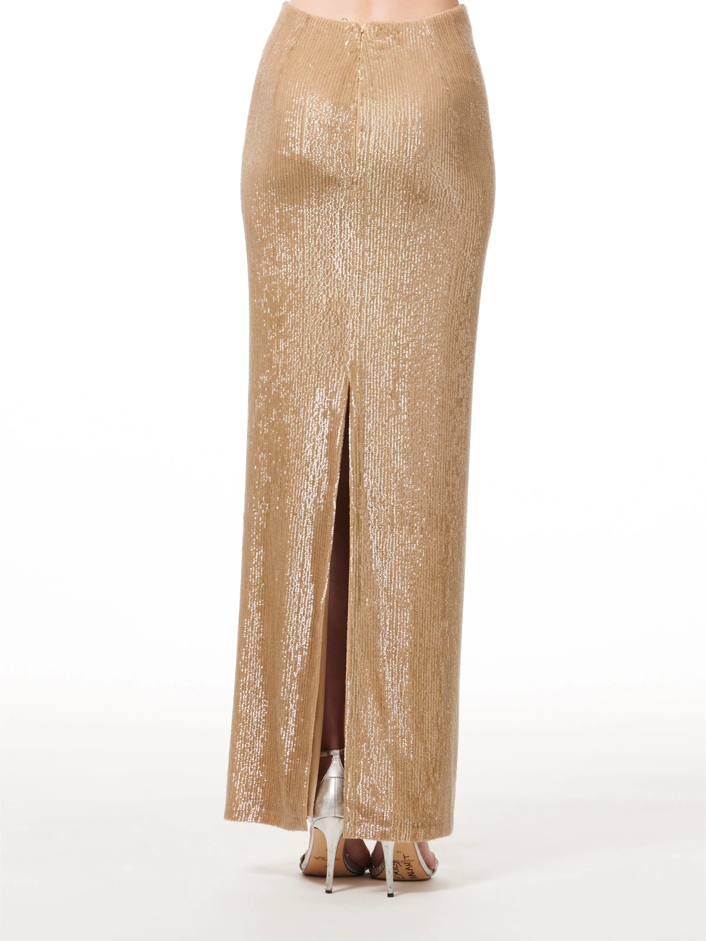 APRICOT LONG STRETCH SEQUIN COLUMN SKIRT