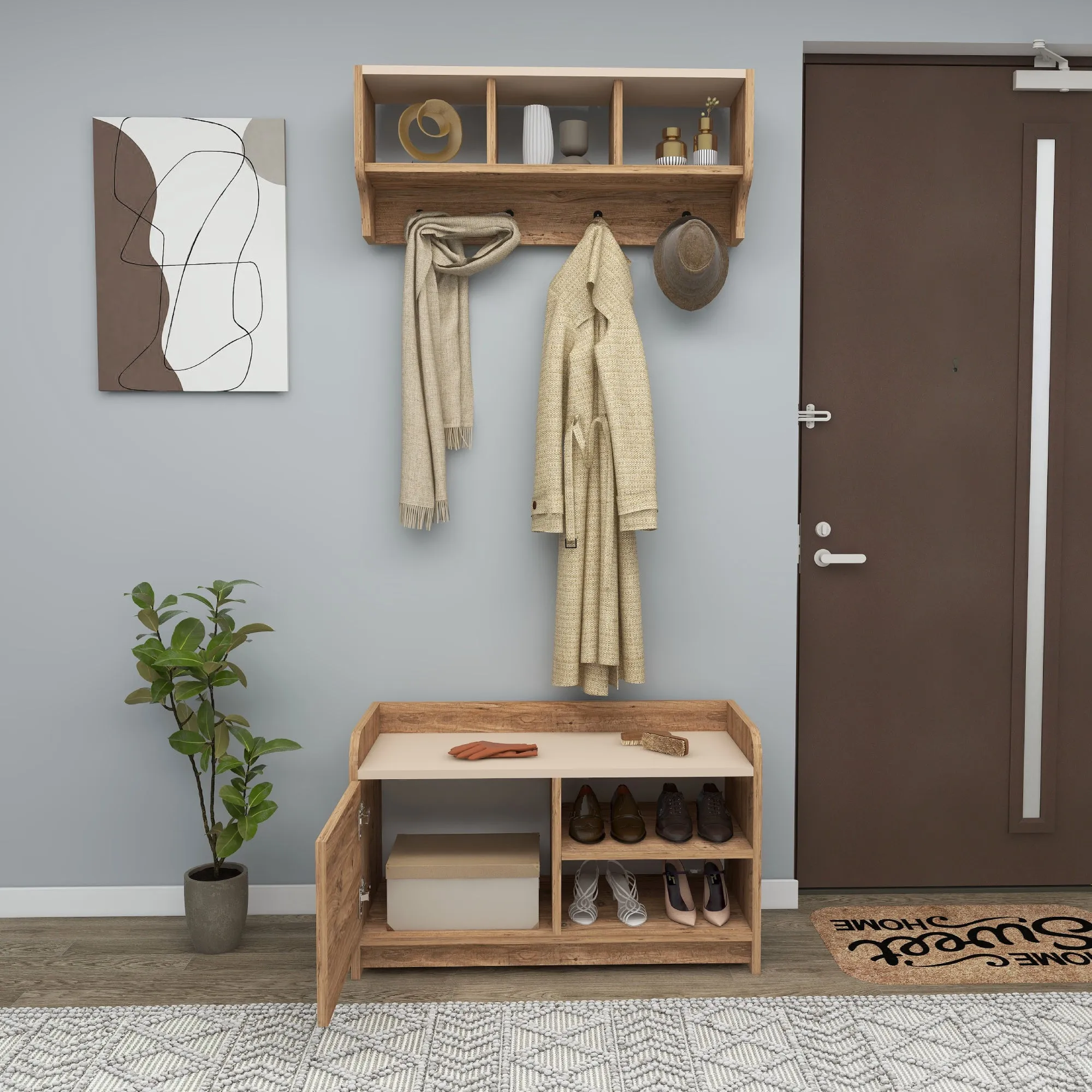 Aurora Hallway Coat Rack with Shelves