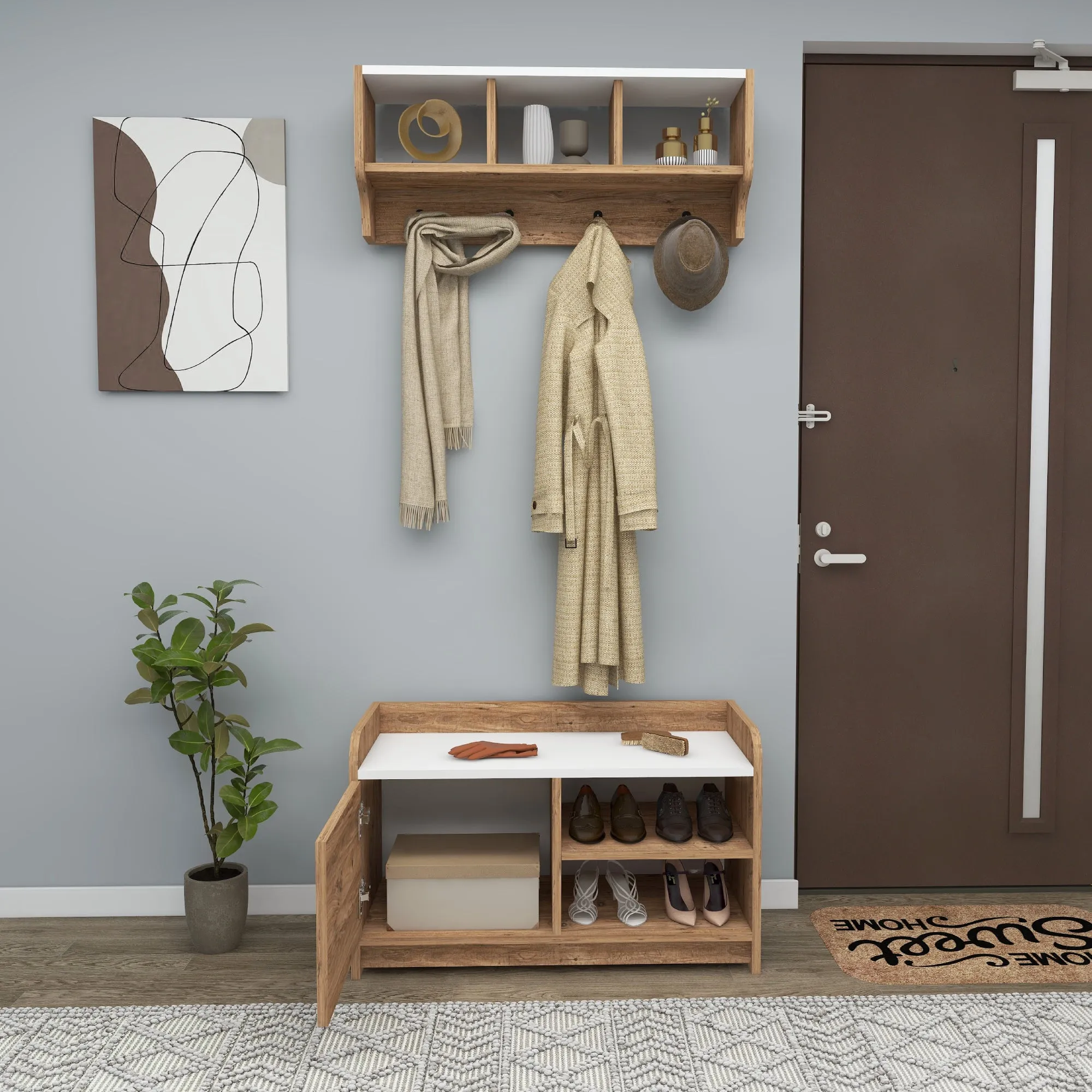 Aurora Hallway Coat Rack with Shelves