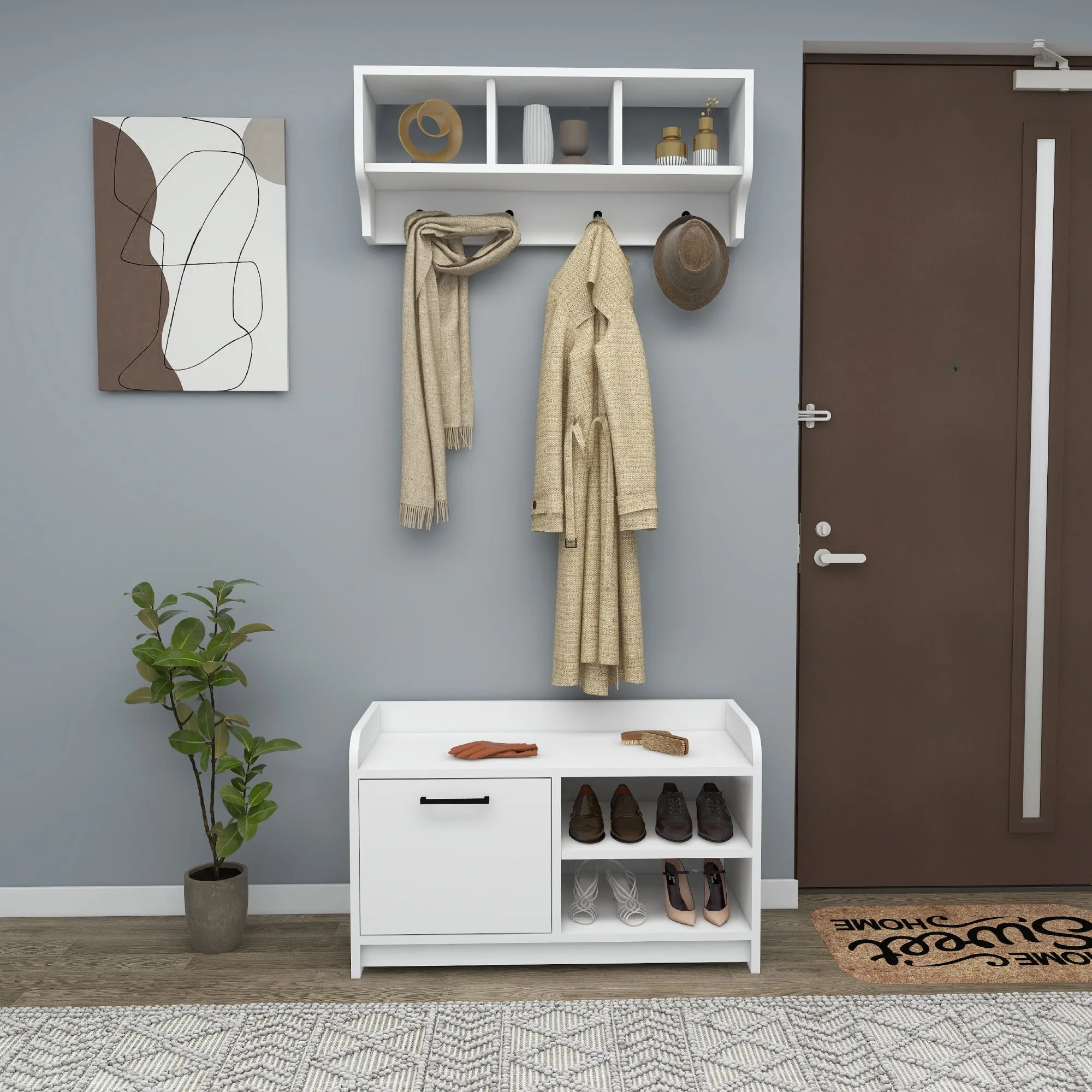 Aurora Hallway Coat Rack with Shelves