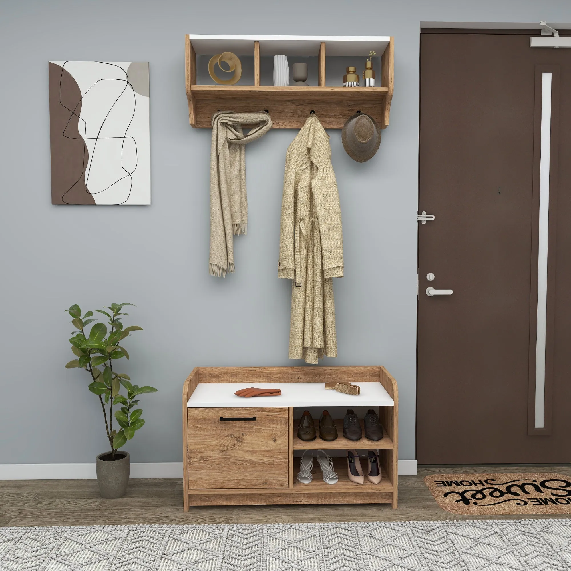 Aurora Hallway Coat Rack with Shelves