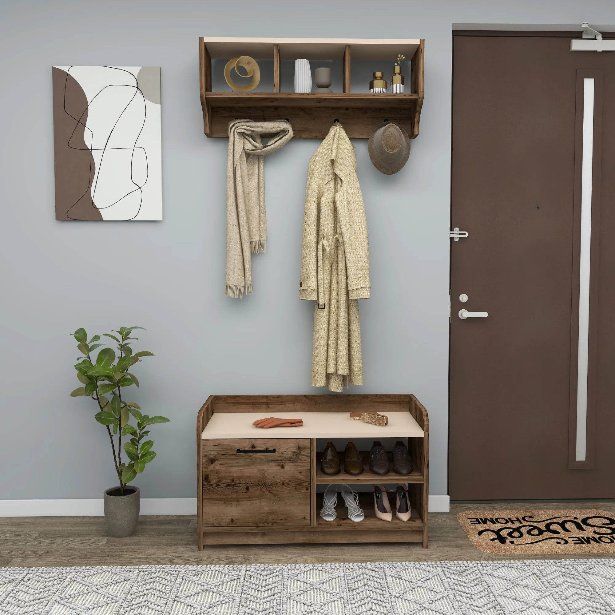 Aurora Hallway Coat Rack with Shelves