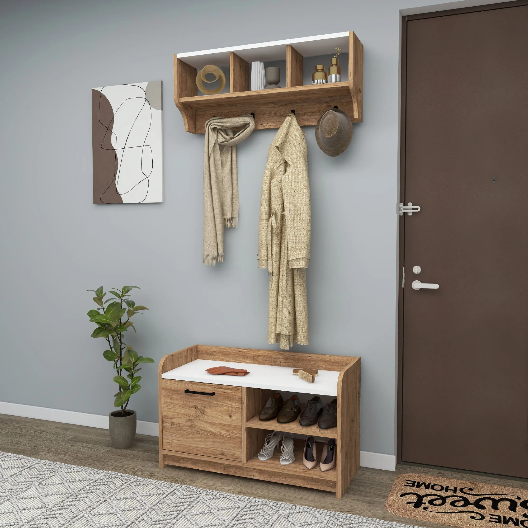 Aurora Hallway Coat Rack with Shelves