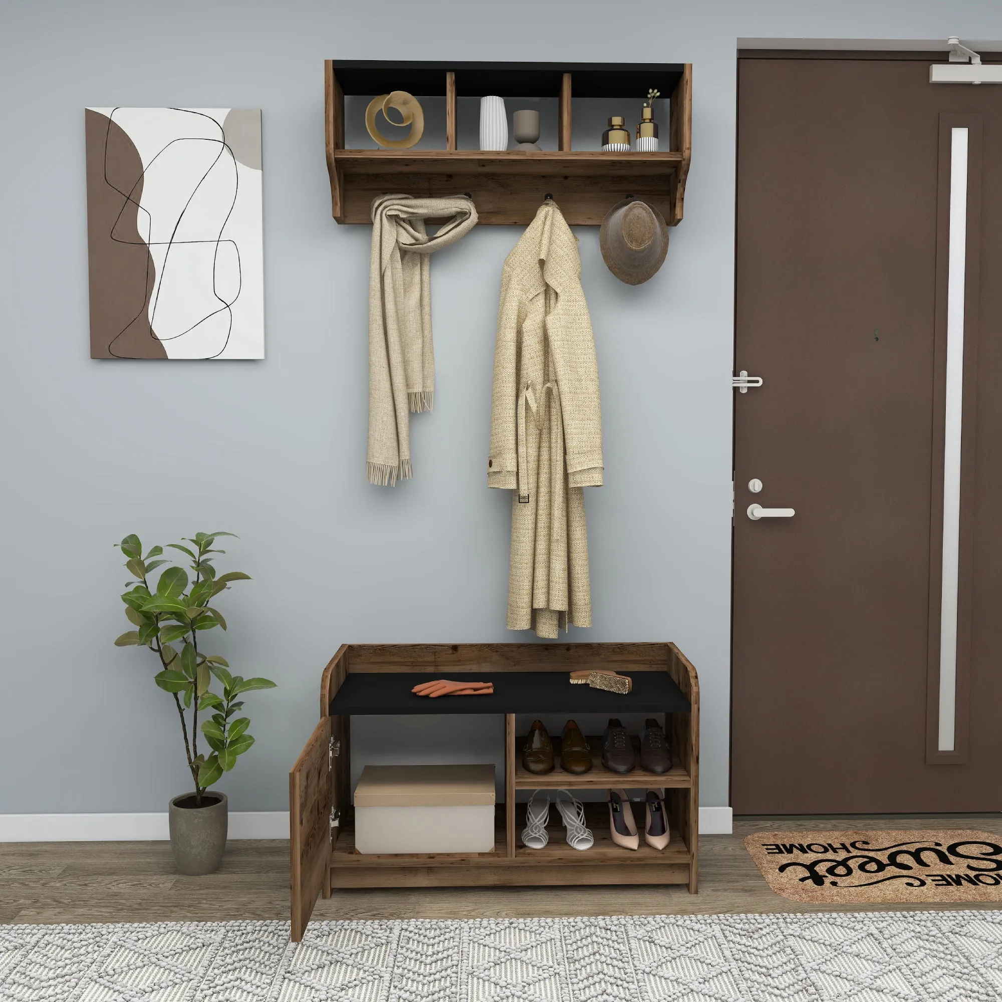 Aurora Hallway Coat Rack with Shelves