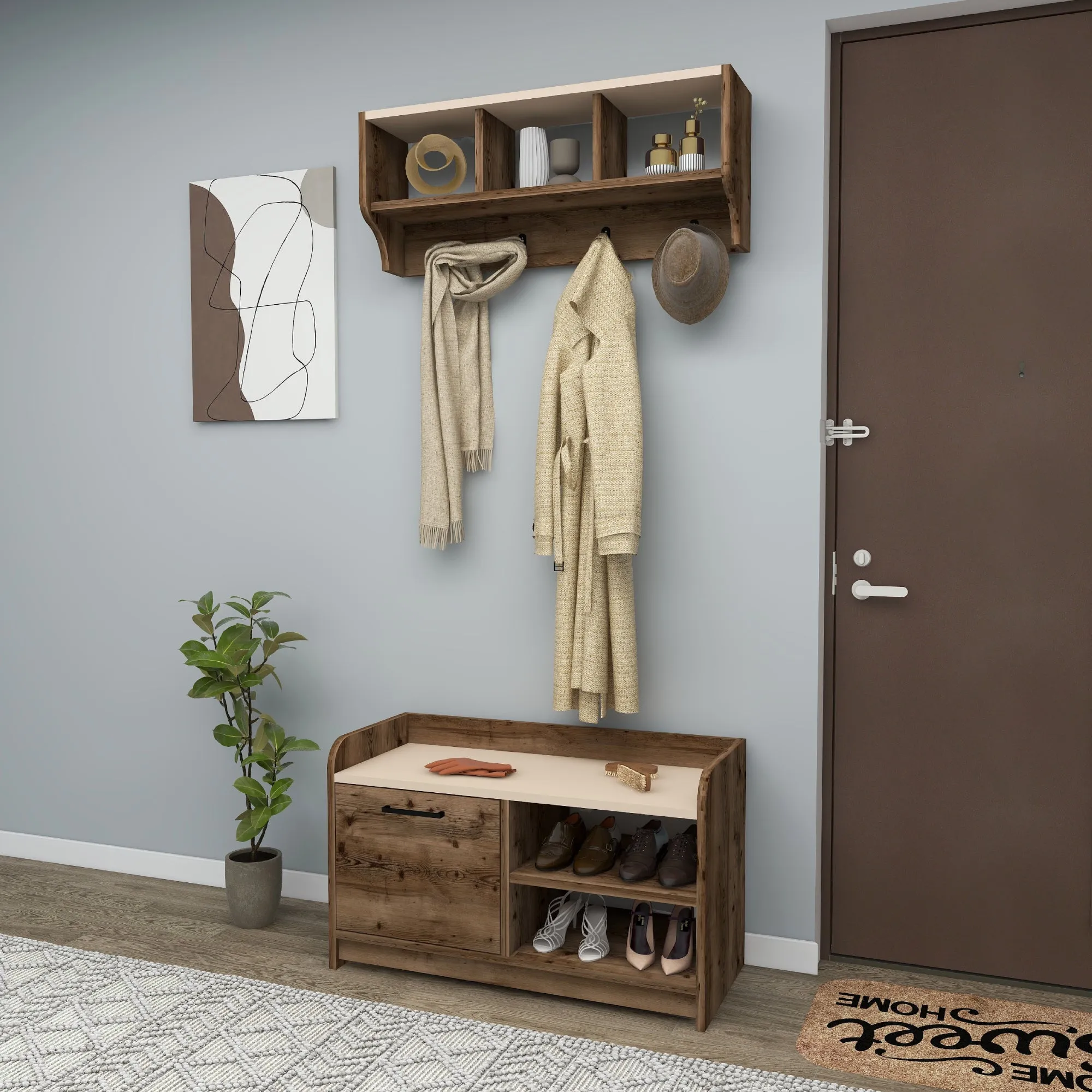 Aurora Hallway Coat Rack with Shelves