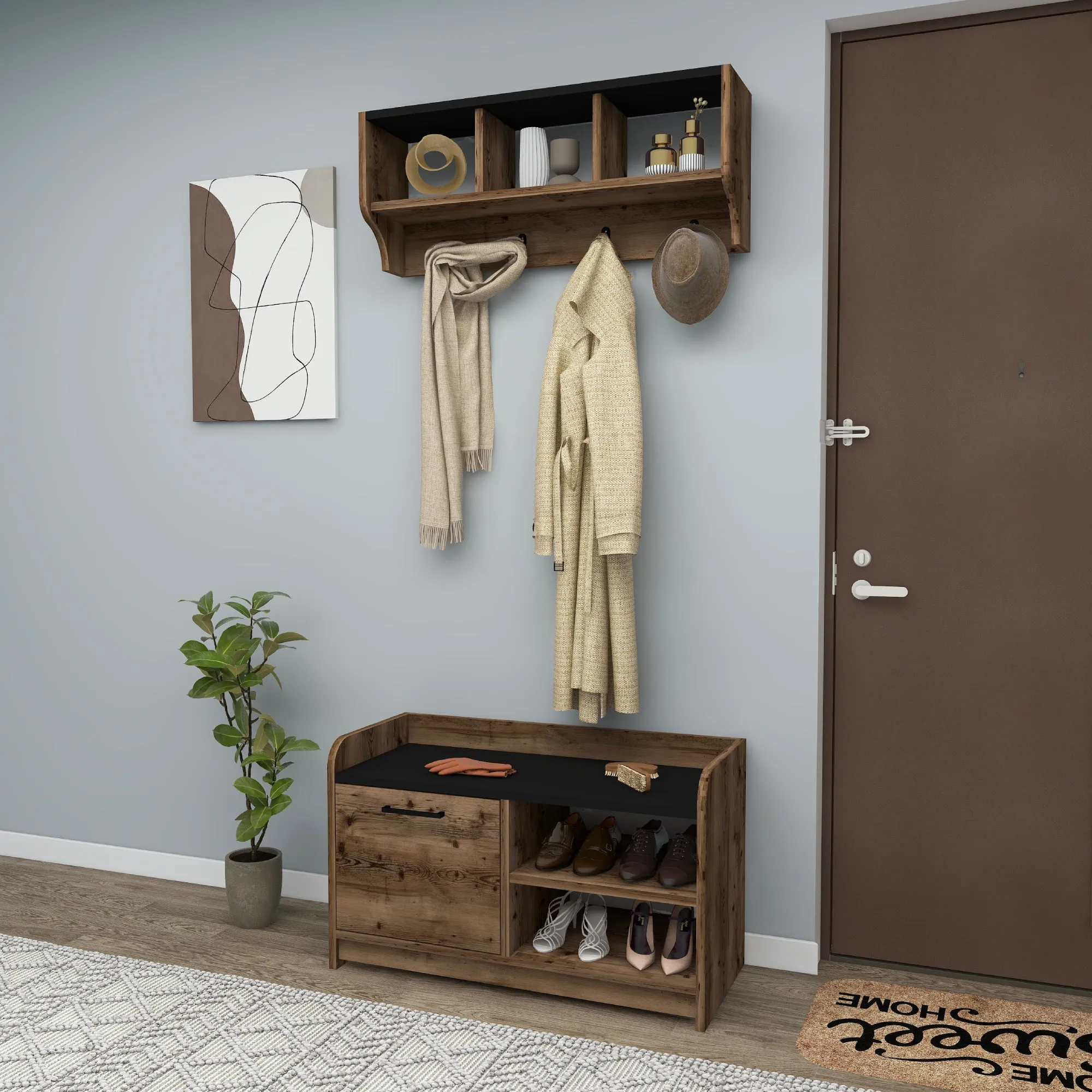 Aurora Hallway Coat Rack with Shelves