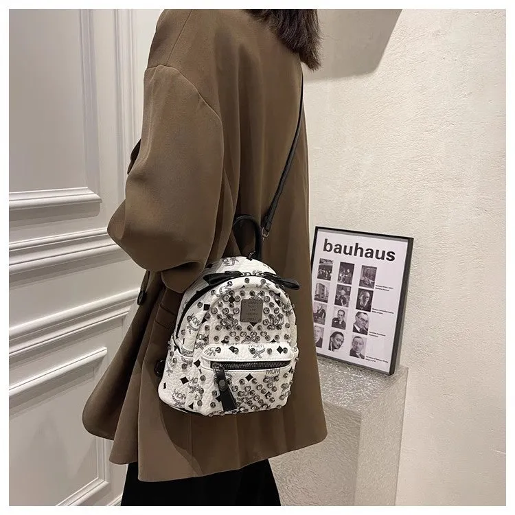 Backpack Dual-Use Crossbody Bag Women's Classic M Home Letter Printing Popular Diamond Rivets Large-Capacity Backpack Wholesale