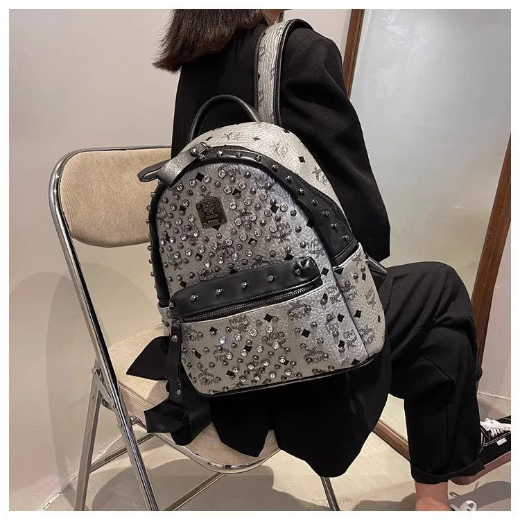 Backpack Dual-Use Crossbody Bag Women's Classic M Home Letter Printing Popular Diamond Rivets Large-Capacity Backpack Wholesale