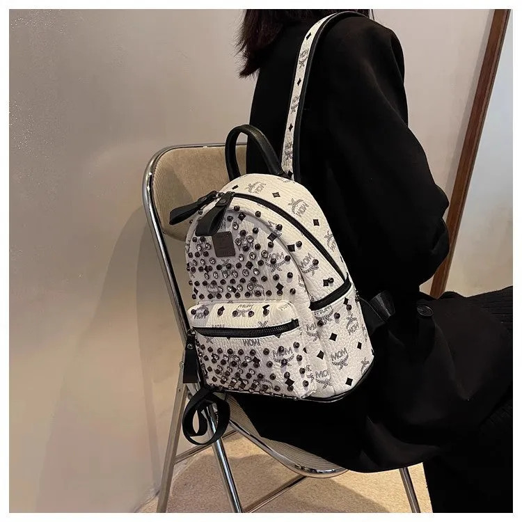 Backpack Dual-Use Crossbody Bag Women's Classic M Home Letter Printing Popular Diamond Rivets Large-Capacity Backpack Wholesale