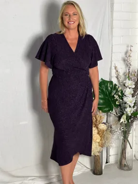 Barbara Purple Glitter Wrap Dress