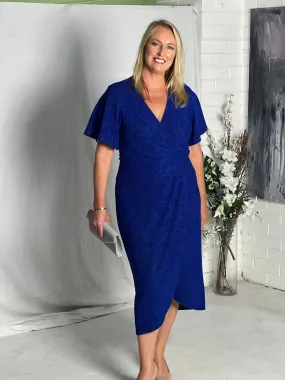 Barbara Royal Glitter Wrap Dress