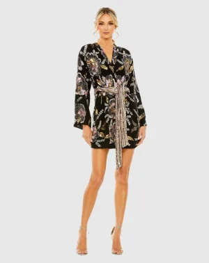 Beaded Floral Robe Dress