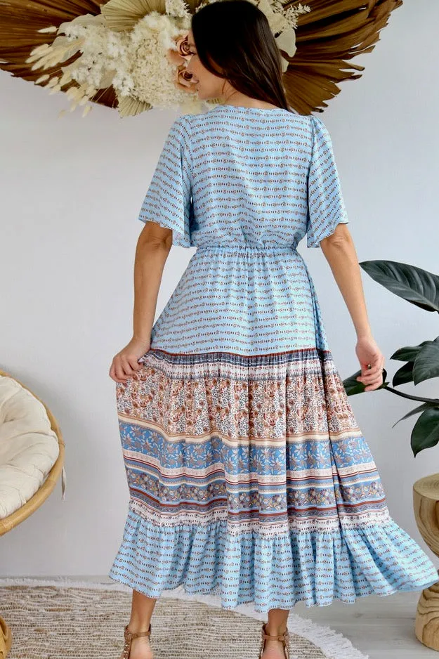 Bella Maxi Dress - Sky Blue/Brown