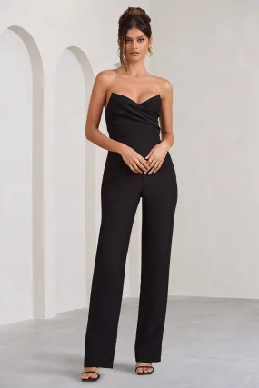 Bellezza | Black Bandeau Corset Wide Leg Jumpsuit