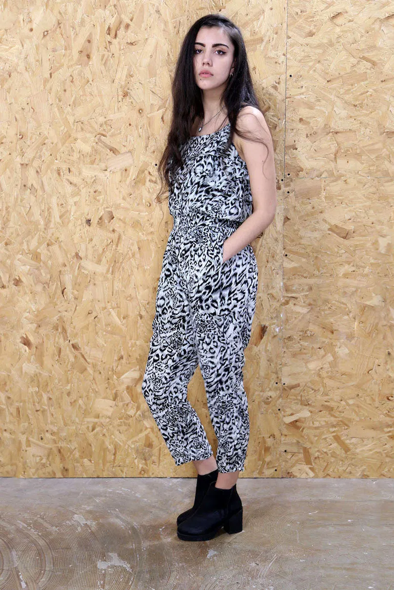 Black And White Leopard Print Jumpsuit