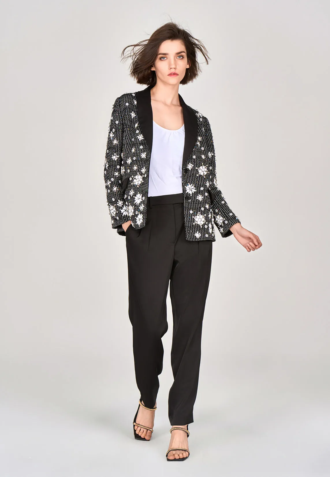 Black Crystal Embellished Blazer